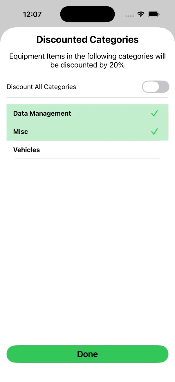 Discounted Categories